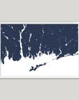 Mystic Coastal Map — Fine Art Print Horizontal, navy, White Frame, 10x8