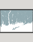 Mystic Coastal Map — Fine Art Print Horizontal, soft-blue, Black Frame, 10x8