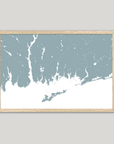 Mystic Coastal Map — Fine Art Print Horizontal, soft-blue, Oak, 10x8