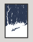 Mystic Coastal Map — Fine Art Print Vertical, navy, Black Frame, 8x10