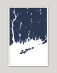 Mystic Coastal Map — Fine Art Print Vertical, navy, White Frame, 8x10