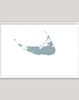 Nantucket Coastal Map — Fine Art Print Horizontal, soft-blue, White Frame, 10x8