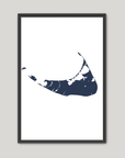Nantucket Coastal Map — Fine Art Print Vertical, navy, Black Frame, 8x10