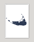Nantucket Coastal Map — Fine Art Print Vertical, navy, White Frame, 8x10