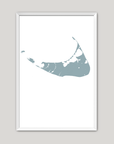 Nantucket Coastal Map — Fine Art Print Vertical, soft-blue, White Frame, 8x10