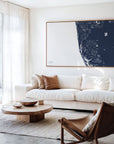Naples navy horizontal canvas map in an oak framed room scene