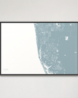 Naples Coastal Map — Canvas Horizontal, soft-blue, Black Frame