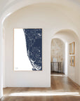 Naples navy vertical canvas map in the Bello mixed room scene