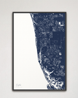 Naples Coastal Map — Canvas Vertical, navy, Black Frame