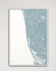Naples Coastal Map — Canvas Vertical, soft-blue, White Frame