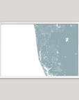 Naples Coastal Map — Fine Art Print Horizontal, soft-blue, White Frame, 10x8