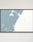 New Hampshire Coast Coastal Map — Canvas Horizontal, soft-blue, Black Frame