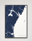 New Hampshire Coast Coastal Map — Canvas Vertical, navy, Black Frame