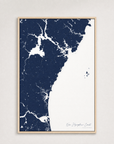 New Hampshire Coast Coastal Map — Canvas Vertical — navy, Light Wood