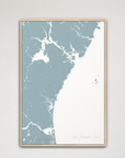 New Hampshire Coast Coastal Map — Canvas Vertical, soft-blue, Natural Oak