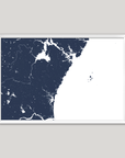 New Hampshire Coast Coastal Map — Fine Art Print Horizontal, navy, White Frame, 10x8