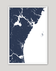 New Hampshire Coast Coastal Map — Fine Art Print Vertical, navy, White Frame, 8x10