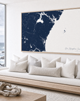 New Hampshire Coast canvas map — sea-view bench interior