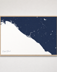 Newport Beach Coastal Map — Canvas Horizontal — navy, Light Wood
