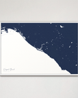 Newport Beach Coastal Map — Canvas Horizontal, navy, White Frame