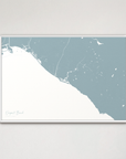 Newport Beach Coastal Map — Canvas Horizontal, soft-blue, White Frame