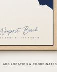 Newport Beach canvas map — location and coordinates customization