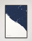 Newport Beach Coastal Map — Canvas Vertical, navy, Black Frame