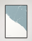 Newport Beach Coastal Map — Canvas Vertical, soft-blue, Black Frame