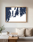 Newport navy horizontal canvas map in an oak framed room scene