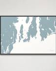Newport Coastal Map — Canvas Horizontal, soft-blue, Black Frame