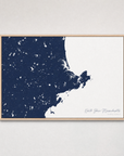 North Shore Massachusetts Coastal Map — Canvas Horizontal — navy, Light Wood
