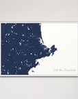 North Shore Massachusetts Coastal Map — Canvas Horizontal, navy, White Frame
