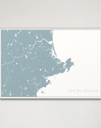 North Shore Massachusetts Coastal Map — Canvas Horizontal, soft-blue, White Frame