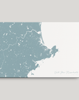North Shore Massachusetts Coastal Map — Canvas Horizontal, soft-blue, No Frame