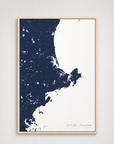 North Shore Massachusetts Coastal Map — Canvas Vertical — navy, Light Wood