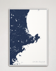 North Shore Massachusetts Coastal Map — Canvas Vertical, navy, White Frame
