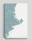 North Shore Massachusetts Coastal Map — Canvas Vertical, soft-blue, No Frame