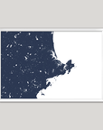 North Shore Massachusetts Coastal Map — Fine Art Print Horizontal, navy, White Frame, 10x8