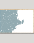 North Shore Massachusetts Coastal Map — Fine Art Print Horizontal, soft-blue, Oak, 10x8