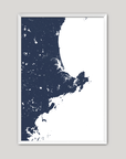 North Shore Massachusetts Coastal Map — Fine Art Print Vertical, navy, White Frame, 8x10