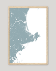 North Shore Massachusetts Coastal Map — Fine Art Print Vertical, soft-blue, Oak, 8x10