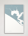 Panama City Beach Coastal Map — Canvas Vertical, soft-blue, White Frame