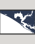 Panama City Beach Coastal Map — Fine Art Print Horizontal, navy, Black Frame, 10x8