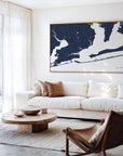 Pensacola navy horizontal canvas map in an oak framed room scene