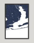 Pensacola Coastal Map — Fine Art Print Vertical, navy, Black Frame, 8x10