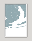 Pensacola Coastal Map — Fine Art Print Vertical, soft-blue, White Frame, 8x10