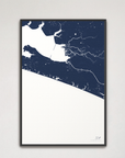 30A vertical canvas map, Navy, Black Frame