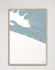 30A vertical canvas map, Soft Blue, Natural Oak