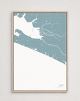 30A vertical canvas map, Soft Blue, Light Wood