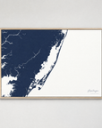 Assateague horizontal canvas map, Navy, Light Wood